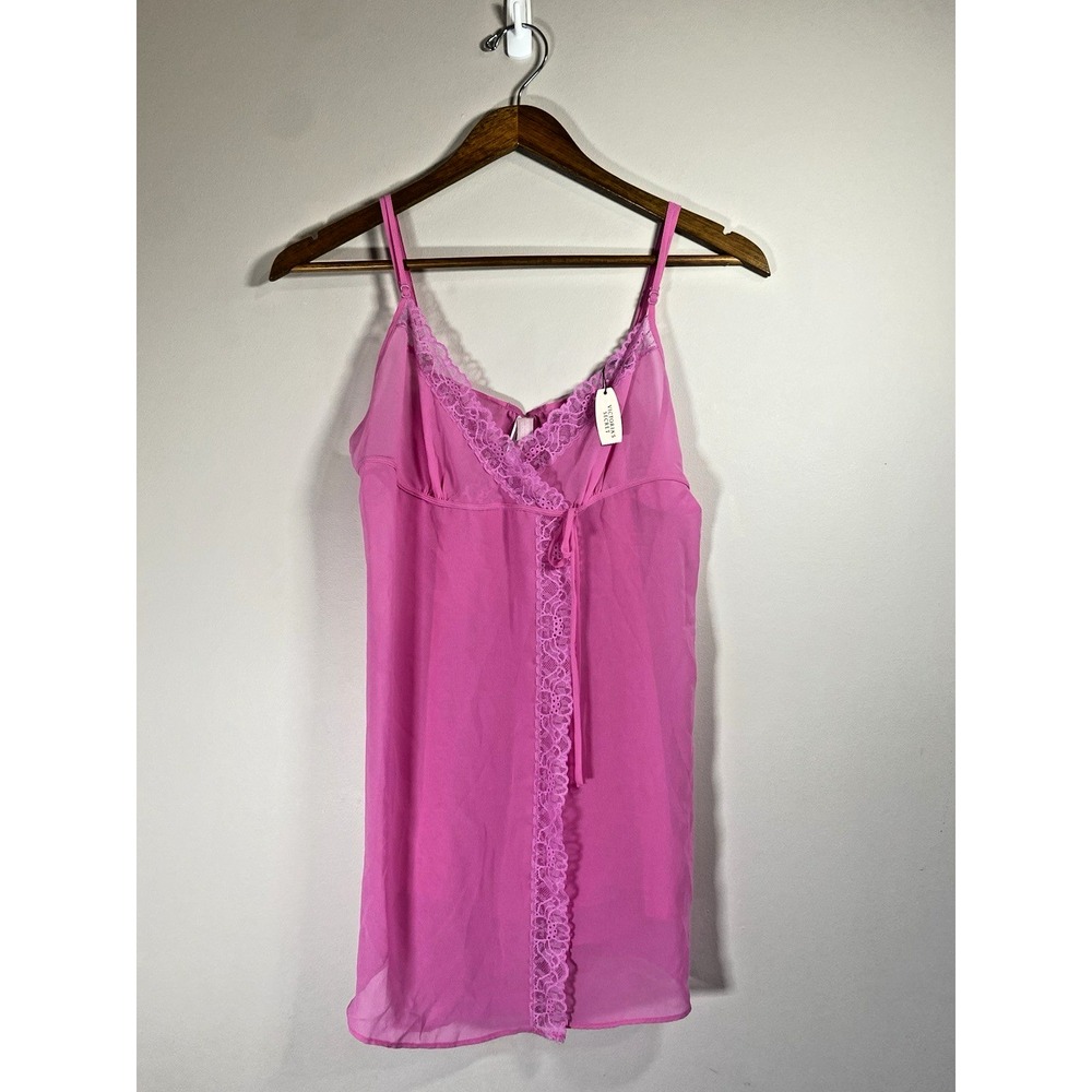 Vintage NWT Victoria's Secret Lingerie Chemise Slip Large Pink Sheer‎ Lace 2005